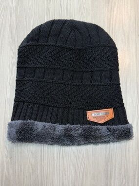 Song Ting Soft Fleece Lined Knit Beanie Hat Cap Black and Gray Color